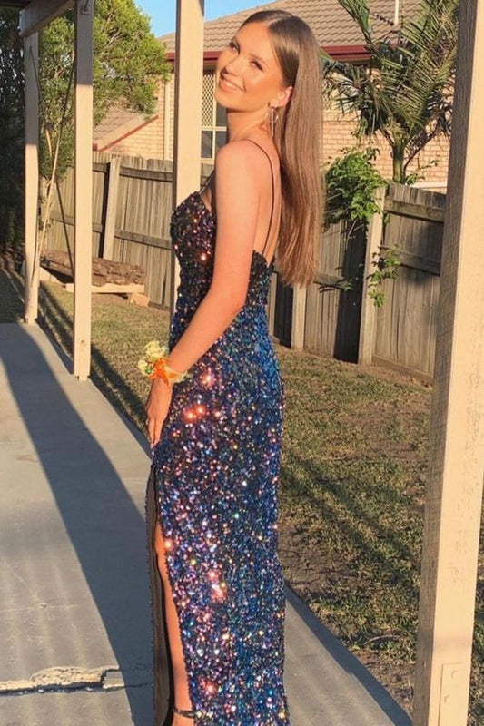 Stunning Navy Sequins Prom Dress    cg18965