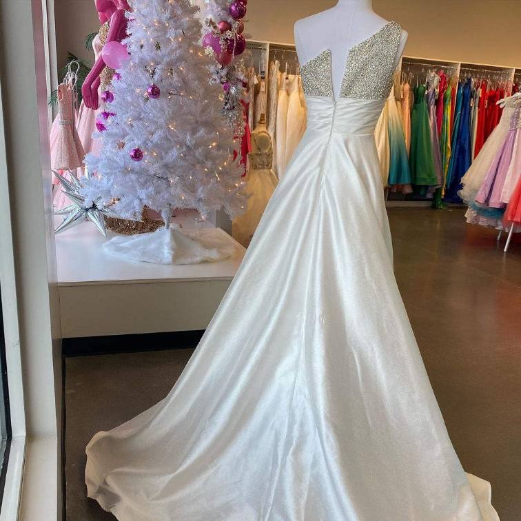 One Shoulder Beaded Top Light Prom Dress    cg18969