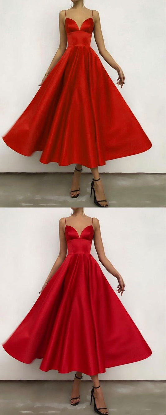 Cute A-line Plunge Neck Satin Ball Gown Party Dresses For Semi Formal Occasions prom dress    cg19025