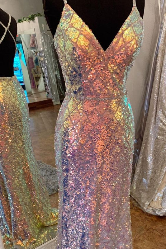 Elegant Mermaid Colored Sequined Formal Dress prom dress     cg19035