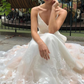 Tulle V Neck Embroidery Long Spaghetti Straps Prom Dresses    cg19094