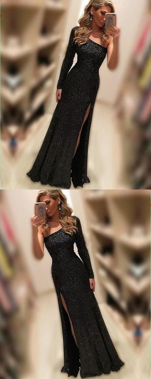 Unique Prom Dress evening gown Black Sequins Dress   cg19102