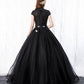 BLACK TULLE LONG A LINE BALL GOWN DRESS FORMAL DRESS prom dress      cg19106