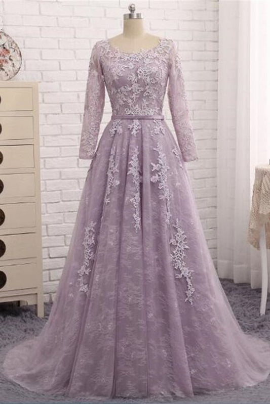 Light Purple Evening Dress Formal Party Gown,Round Collar Lace Prom Dress    cg19113