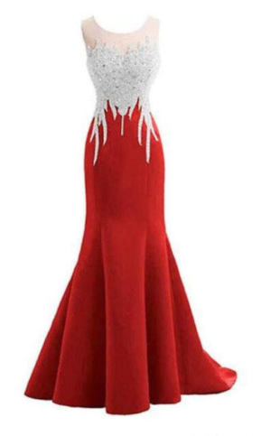 Red Mermaid Sleeveless Prom Dress with Appliques, Long Formal Dress with Sparkles cg1916