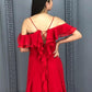 A Line Red Chiffon Prom Dresses Long Sexy Split Evening Party Gowns For Women     cg19169
