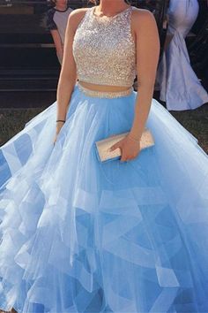 Two Piece Sweet 16 Dresses Ruffles Prom Dresses    cg19181