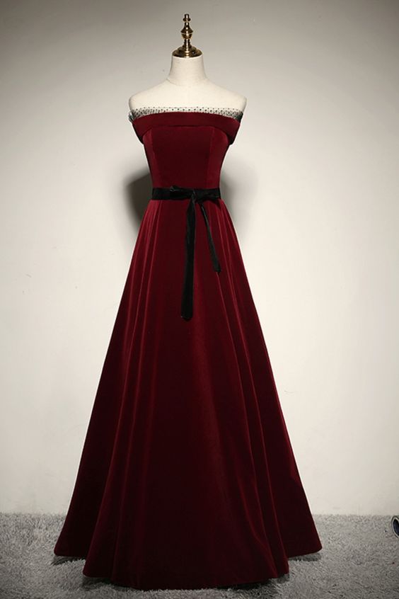 BURGUNDY LONG PROM DRESS A LINE EVENING DRESS    cg19213