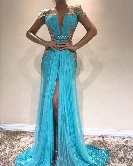 Sparkly Long Evening prom Dresses.Charming V-Neck Formal Evening Gowns   cg19256