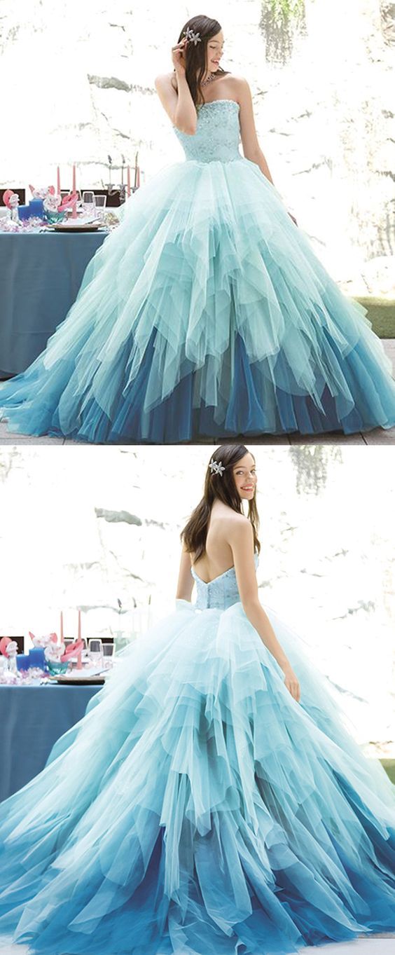 blue tulle long prom dress party dress    cg19270