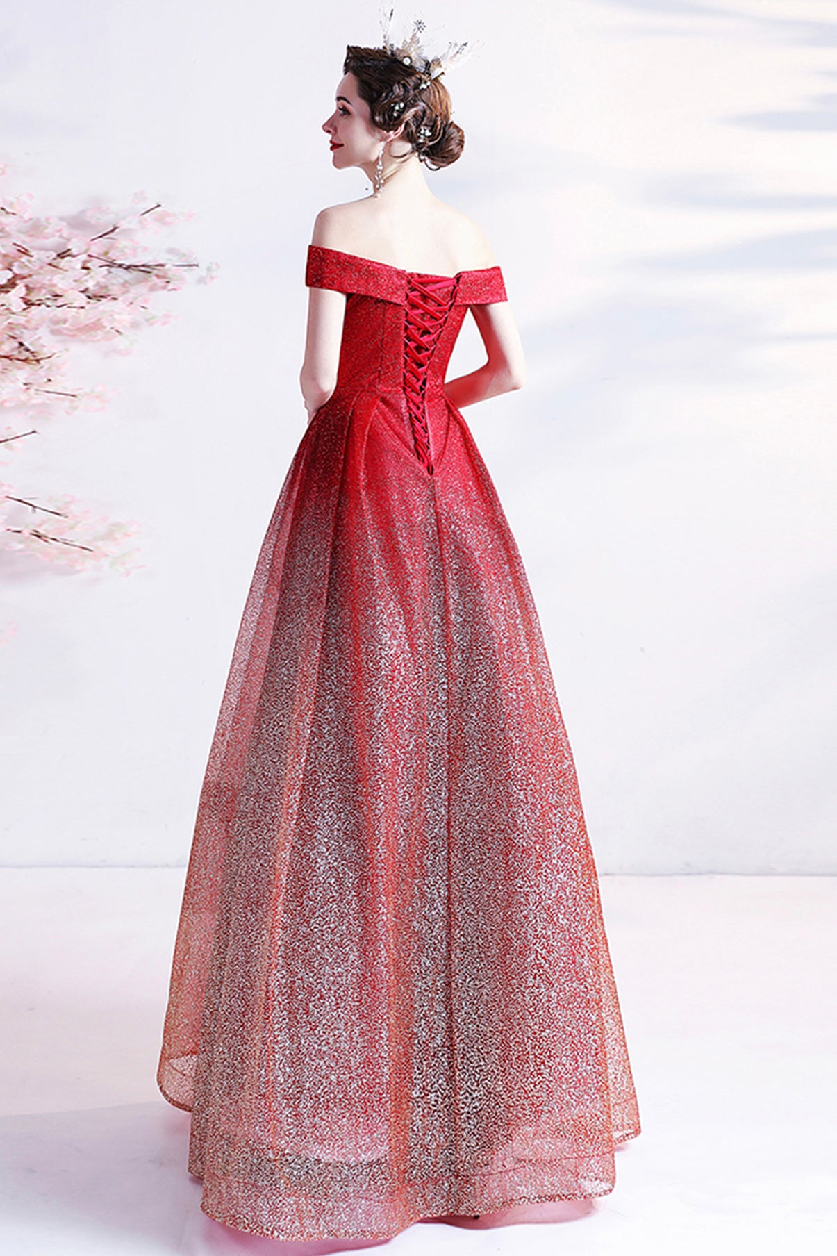BURGUNDY SEQUINS LONG A LINE PROM DRESS EVENING DRESS    cg19306