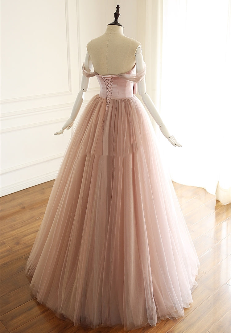 Off the Shoulder Blush Pink Tulle Prom Dress    cg19311