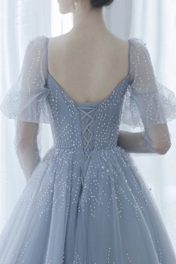 Blue tulle long ball gown dress A line formal dress Prom Dress    cg19313