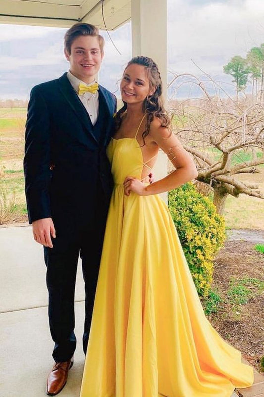 Simple yellow long prom dress, yellow evening dress    cg19330