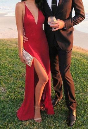 Red Prom Dress,Split Prom Dress,Deep V Neck Prom Dress    cg19333