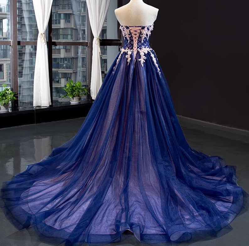 Strapless A-line Tulle Long Prom Dresses with Appliques Girls Dresses Party Dress Formal Dress Evening Dresses   cg19370