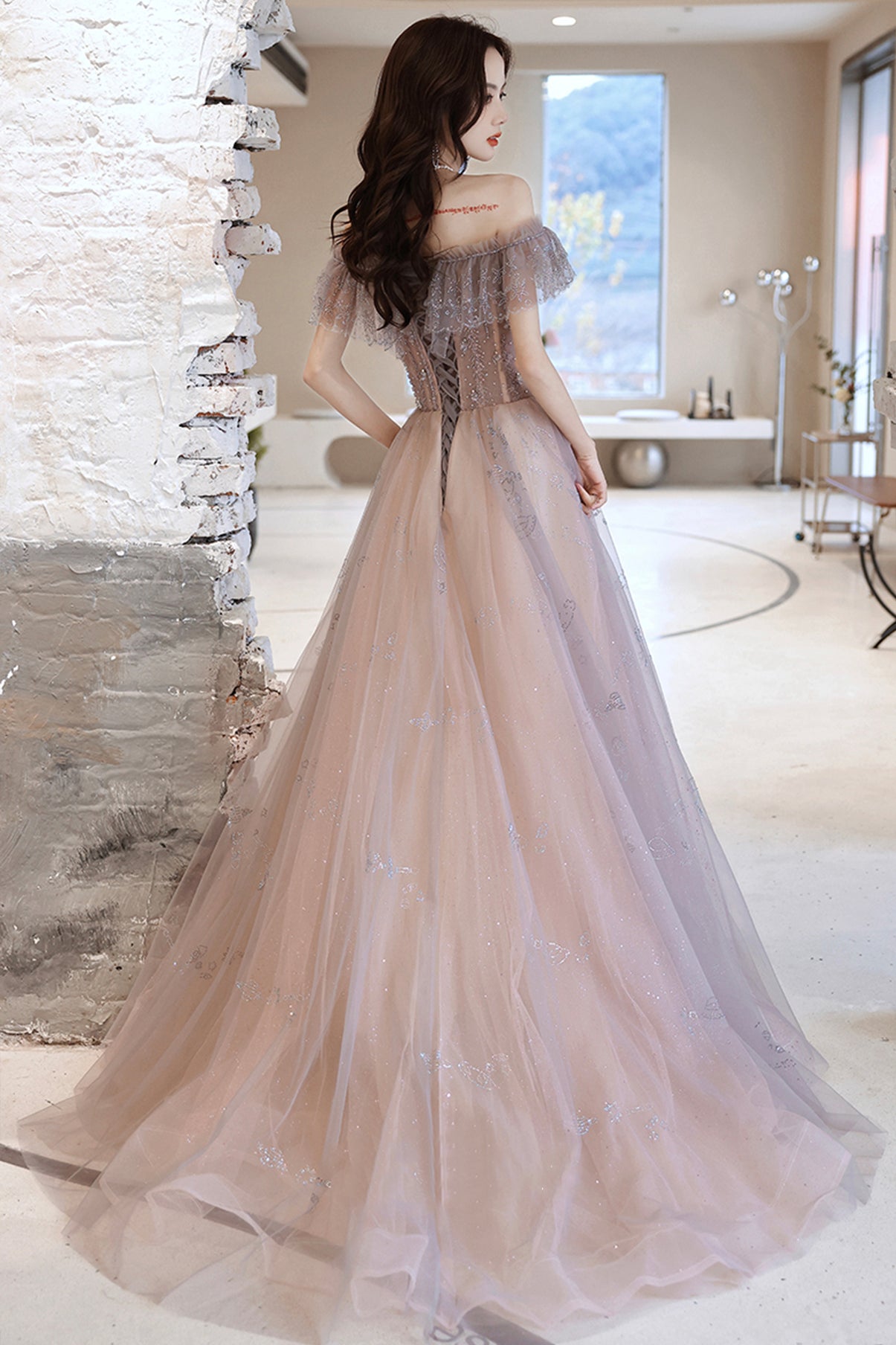 CUTE TULLE SEQUINS LONG PROM DRESS EVENING DRESS    cg19391