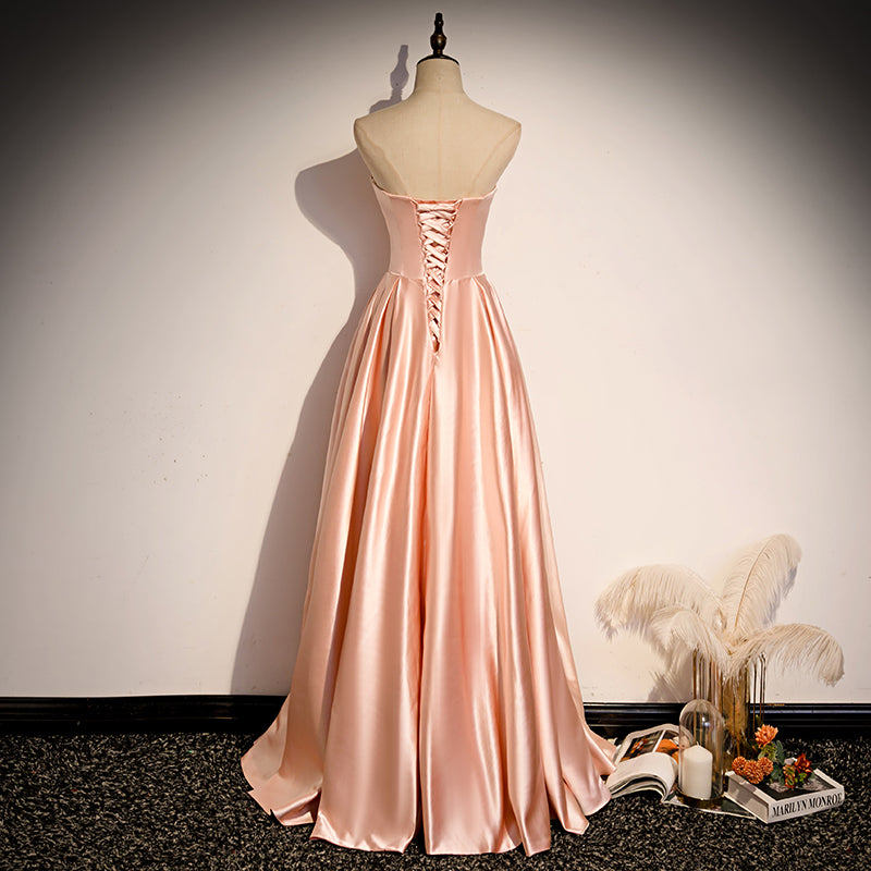 strapless pink satin long party dress formal prom dress   cg19396