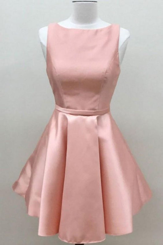 Simple A Line Pink Satin Scoop Cheap Short Dresses,Homecoming Dresses cg1941