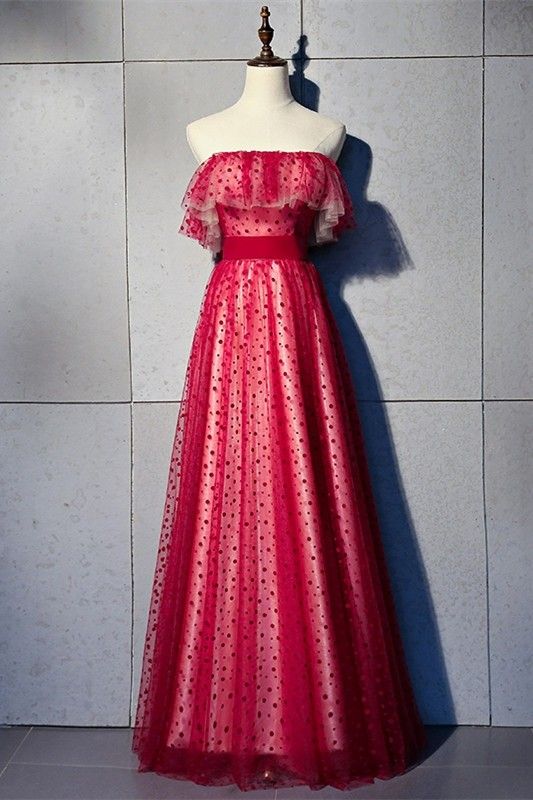 Romantic Strapless Corset Dotted Tulle Prom Evening Dress With Ruffles    cg19435