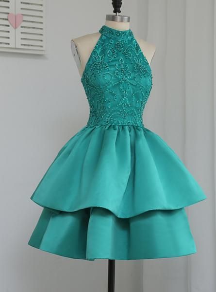 Luxurious evening dress,sexy ball gowns, custom made ,new fashion, A-Line party gowns,Halter Green Homecoming Dresses  cg1944