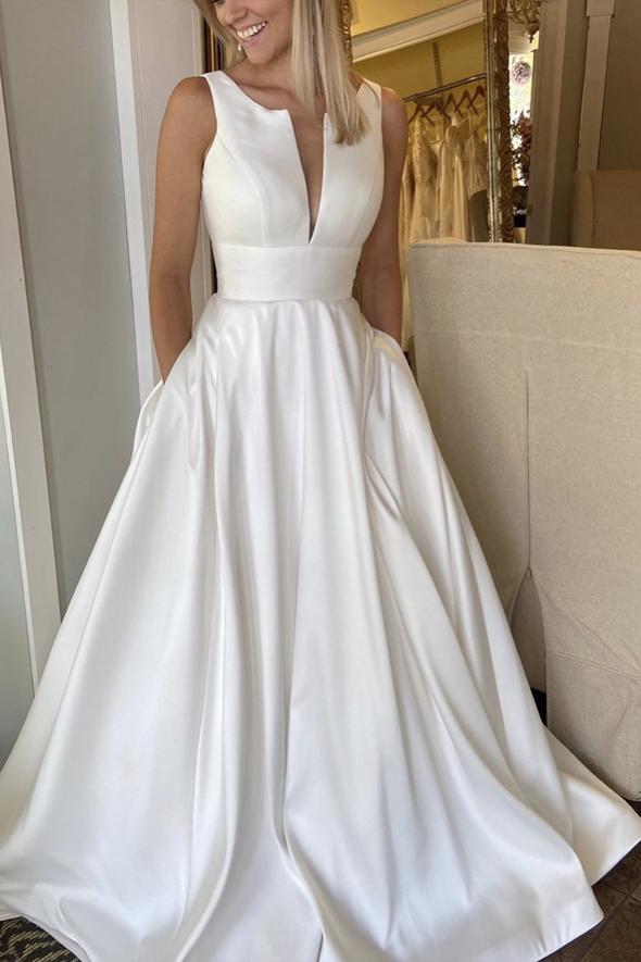 White satin long A line prom dress formal dress    cg19466