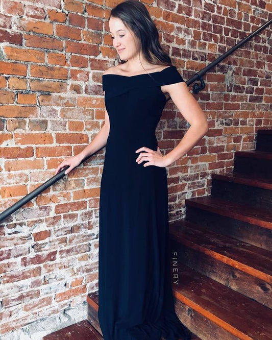 Elegant Off the Shoulder Black Formal Dress Prom Dress     cg19507