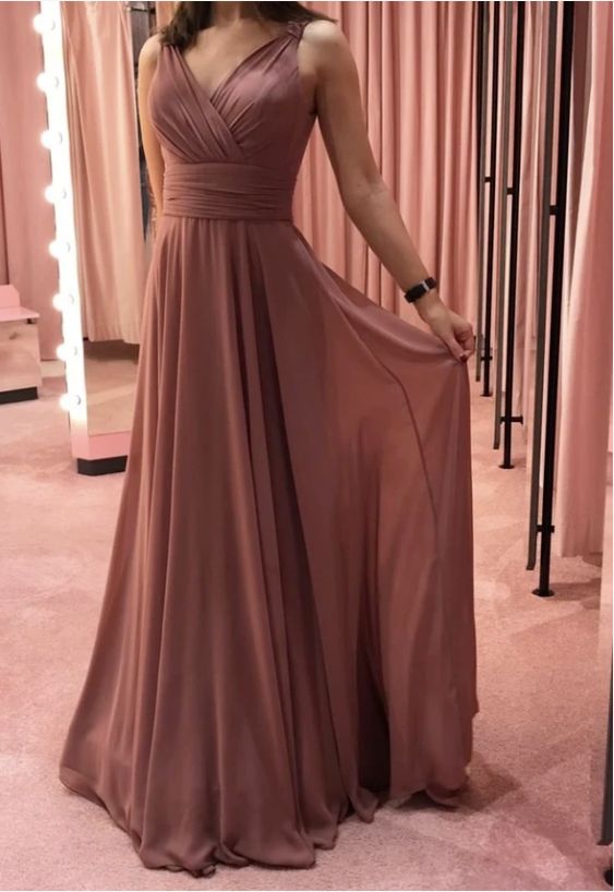 Simple v neck chiffon prom dress evening dress    cg19549