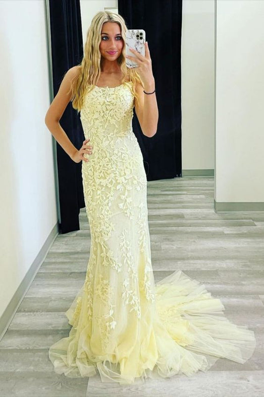 Mermaid Yellow Appliqued Prom Dress    cg19574