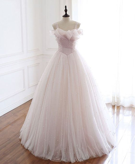 Light Pink Tulle Long Prom Dress Pink Tulle Formal Dress    cg19589