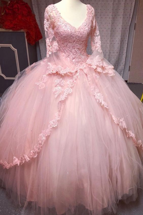 long sleeves quinceanera dresses,blush pink quinceanera dresses,ball gowns quinceanera dresses,sweet 16 prom dress   cg19599