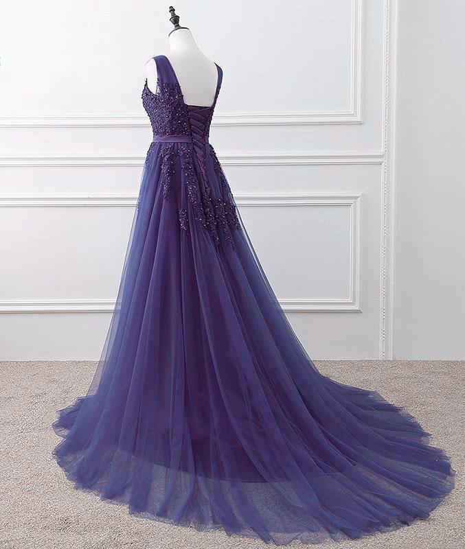 Lovely Purple Handmade Tulle V-Neckline Long Party Dress Long Prom Dress    cg19619