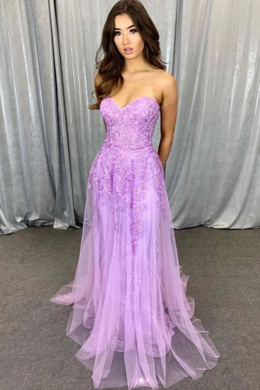 PURPLE SWEETHEART NECK TULLE LACE LONG PROM DRESS PURPLE EVENING    cg19623