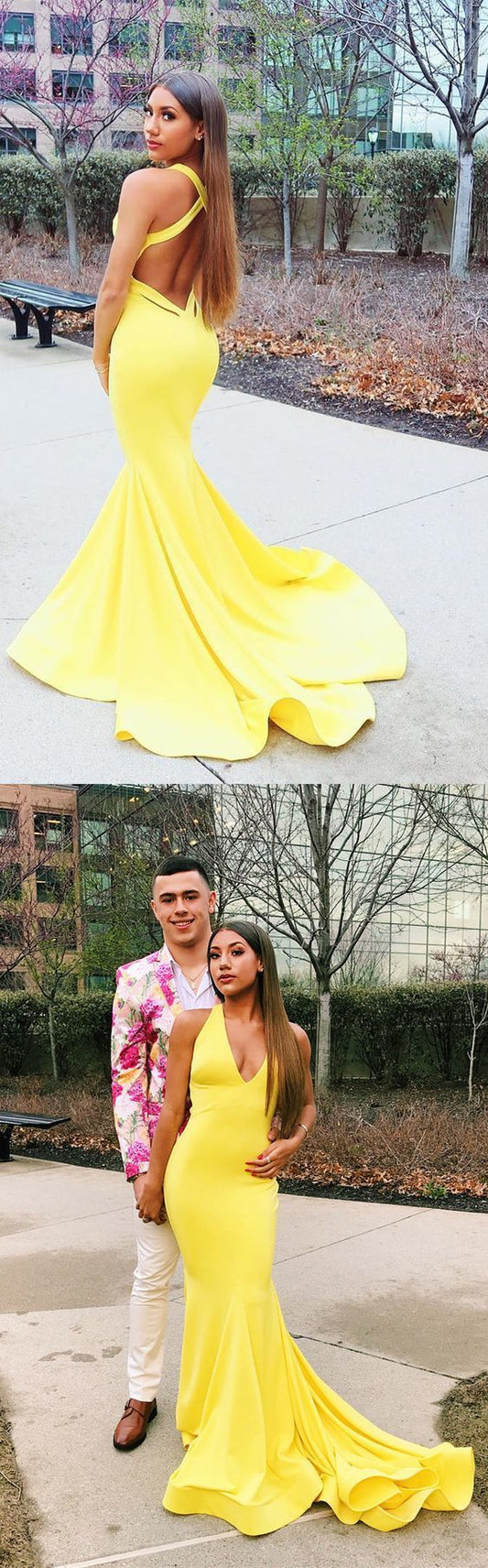 Gorgeous mermaid yellow long prom dress with train  cg19693