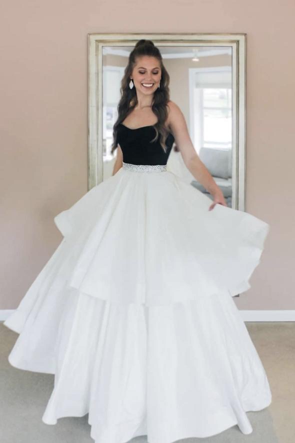 White satin long A line ball gown dress formal dress prom Gown    cg19747