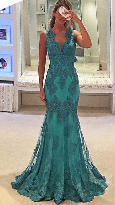 Straps V Neck Lace Long Prom Dress     cg19761