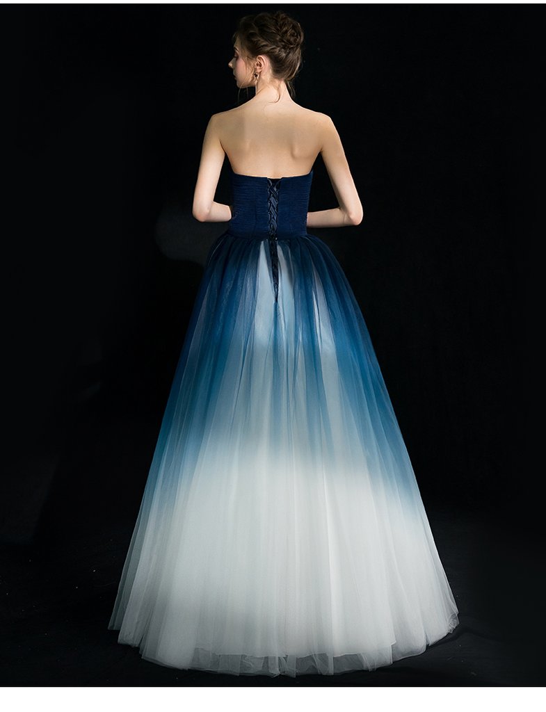 Beautiful Blue Gradient Tulle Formal Dress, Floor Length Blue And White Party Dress prom dress    cg19775