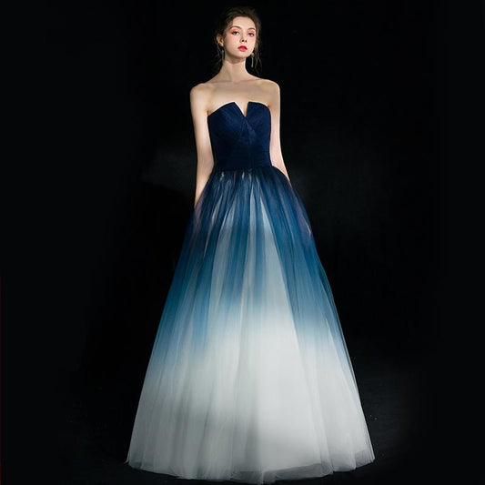 Beautiful Blue Gradient Tulle Formal Dress, Floor Length Blue And White Party Dress prom dress    cg19775