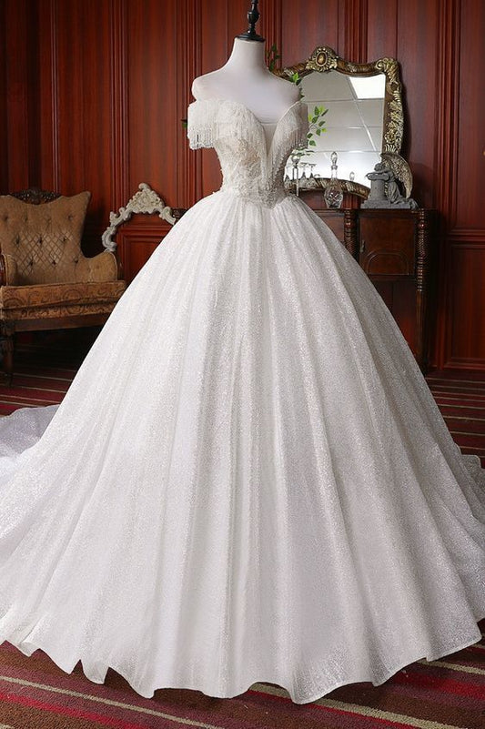 Pretty Off The Shoulder Ball Gown Beading Prom Dresses    cg19843
