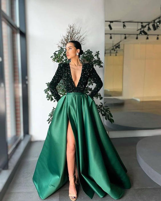Prom Dresses V-Neck Split A-Line Women's Party Dress   cg19880
