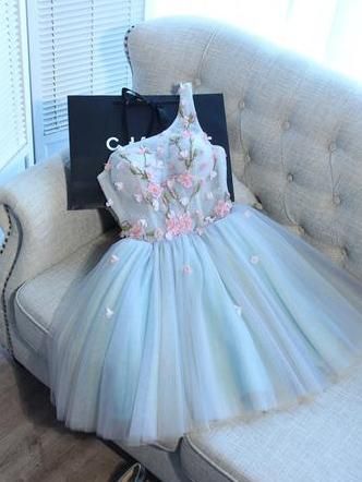 Light Sky Blue Homecoming Dress One Shoulder Short/Mini Drsess Juniors Homecoming Dresses cg1991