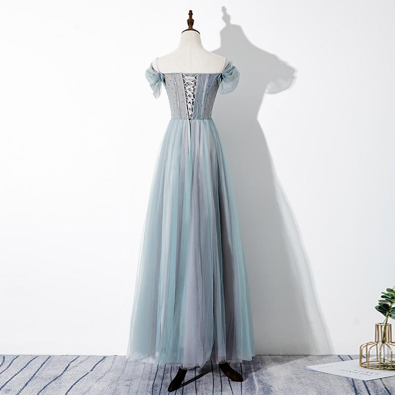 Green Tulle Lace Applique Off Shoulder Party Dress, A-Line Long Formal Dress Prom Dresses    cg19926