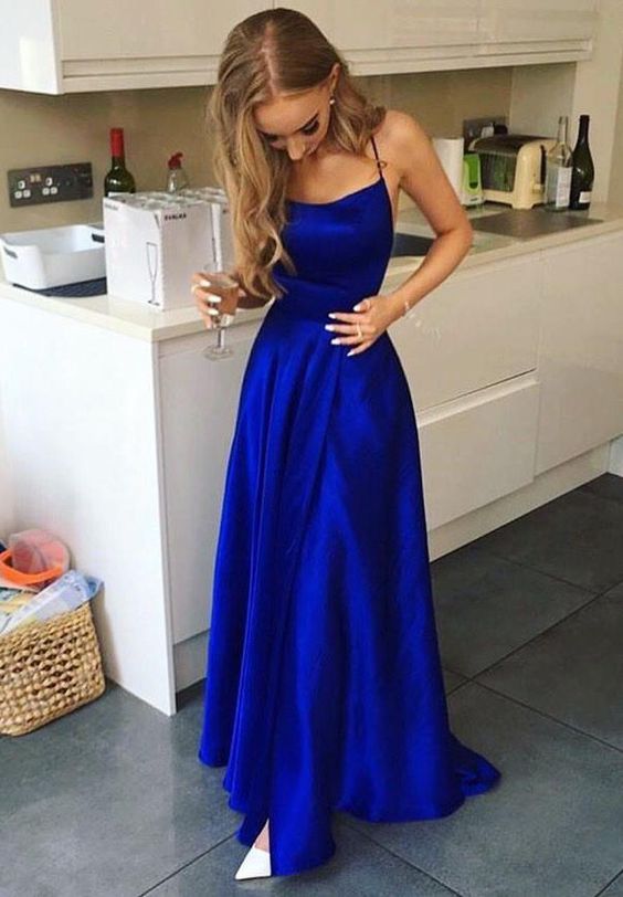 Women's A-Line Satin Evening Party Gown Royal Blue Formal Prom Dress Long 2019 cg1994
