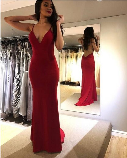 Red Long Evening Dress Prom Dress with Open Back    cg19940