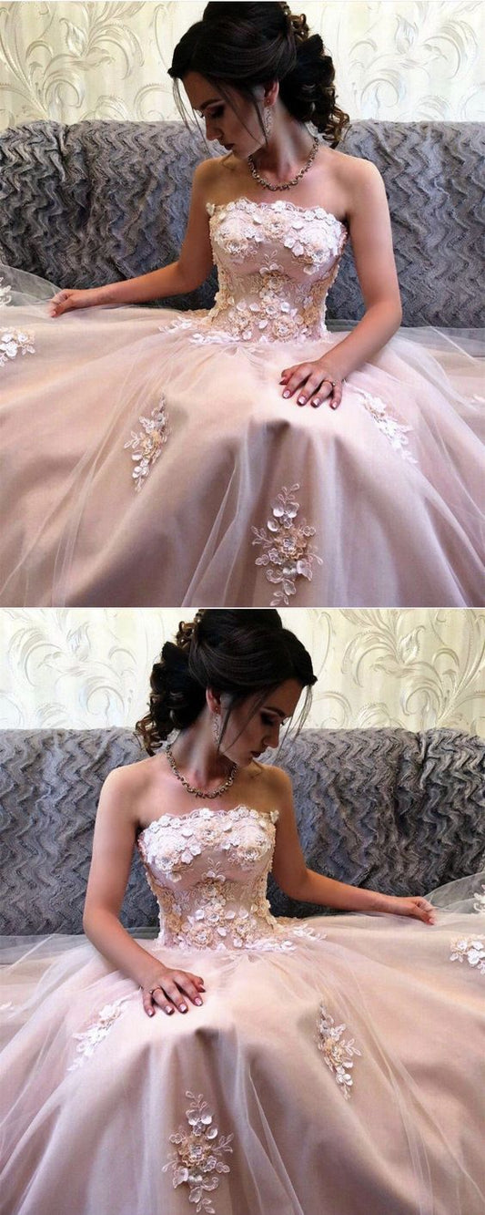 Beautiful Prom Dress,Blush Pink Prom Dress,Strapless Formal Dress,Tulle Evening Long Dress   cg19965