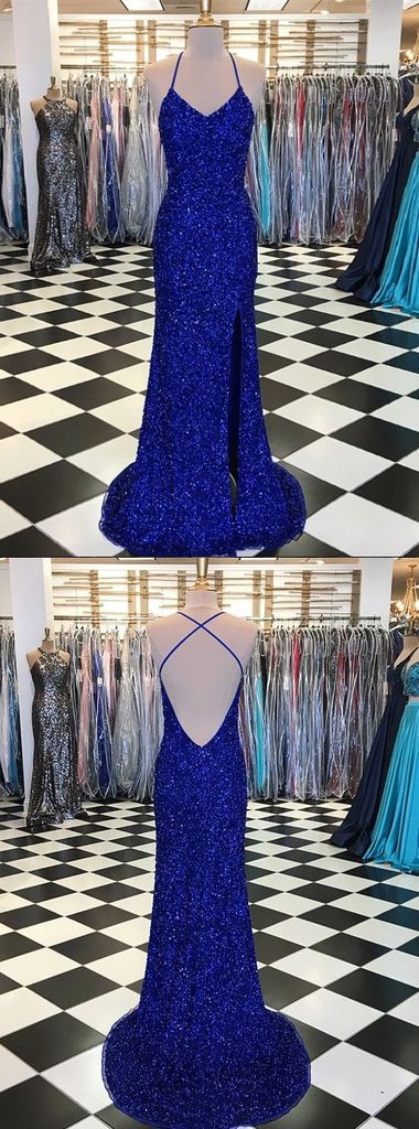 Trumpet/Mermaid Royal Blue Long Prom Dresses Spaghetti Straps Beading Evening Gowns cg1998