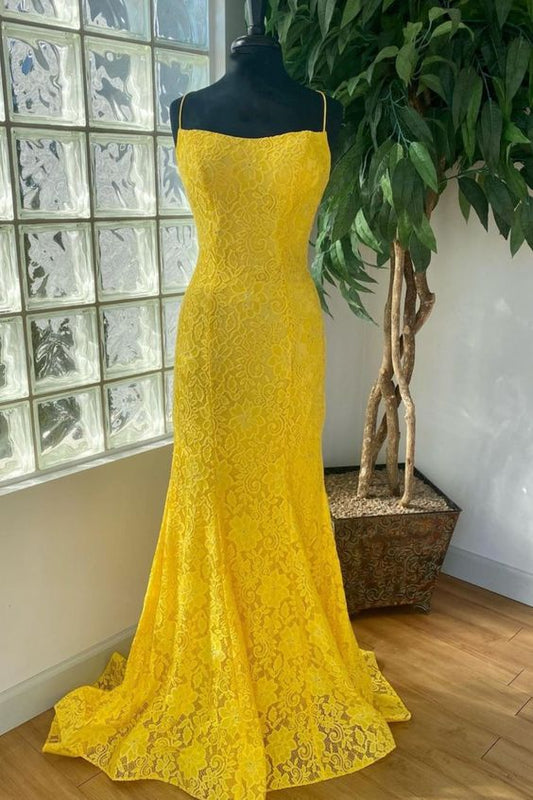 mermaid yellow lace long prom dress| 2021 prom dress formal dress    cg20045