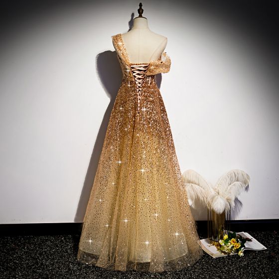Glitter One Shoulder Sequined Gold Prom Dress cg20051 classygown Glitter One Shoulder Sequined Gold Prom Dress cg20051 classygown