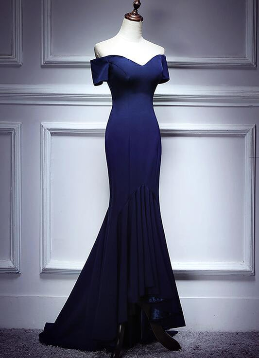 Navy Blue Spandex Mermaid Sweetheart Evening Gown, Charming Blue Prom Dress Party Dress   cg20090