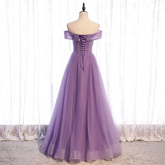 Princess Off the Shoulder Beaded Lilac Long Prom Dress    cg20140